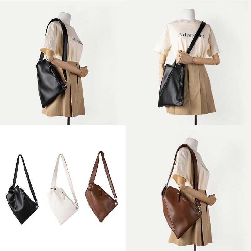 Women Chic Unconventional Single Strap Shoulder Bag Soft PU Leather Asymmetrical Crossbody Purse for Versatile Carrying  White