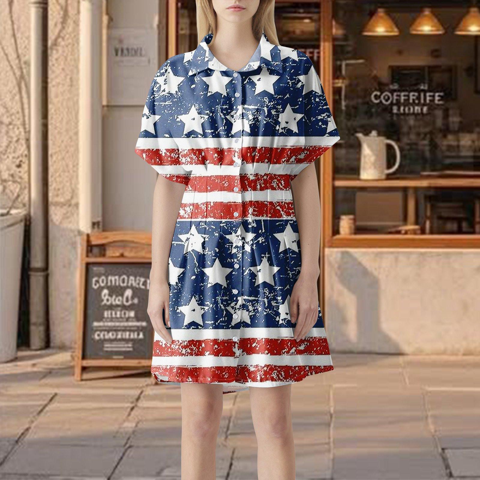 

Жіноча смугаста сукня-сорочка з плісуванням на ґудзиках, з коротким рукавом, з принтом до Дня Незалежності, літня повсякденна коротка сукня S рожевий