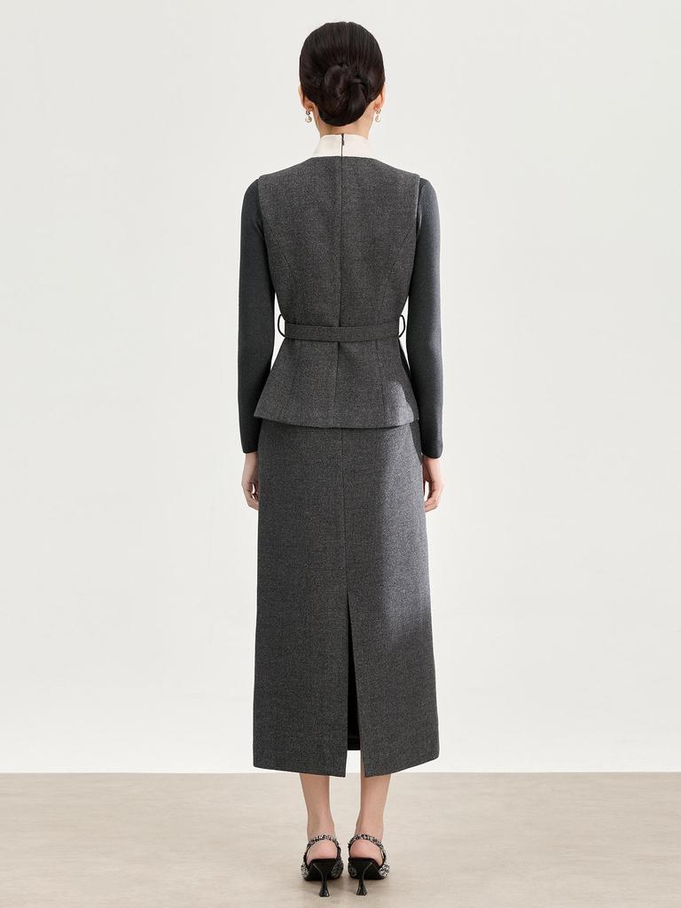 Light Luxury Wool Blend Vest & Knit Skirt Three-Piece Set