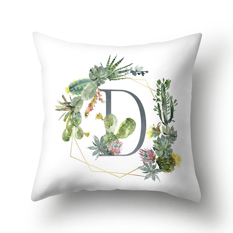 Polyester Pillowcase Home Green Succulent Pillowcase 26 English Letters Cushion Cover Car Cushion Cover
