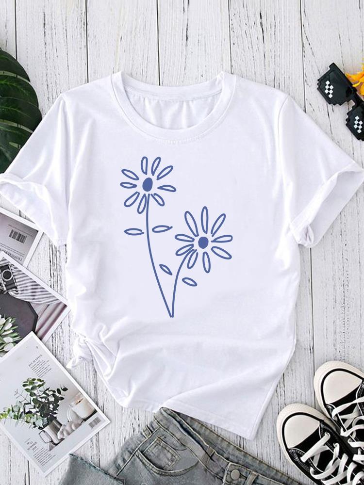 (Asian Size) Graphic Tee T-shirts Female Lovely Feather Style Casual Short Sleeve O-neck Fashion Print Women's Top T Clothing