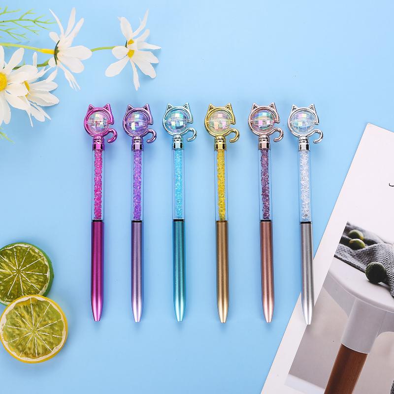 2Pcs Novelty Cat Shaped Rhinestone Pen Stationery School Office Supplies Gift Set
