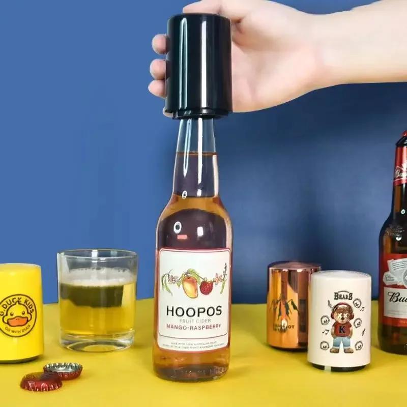 Creative Press Type Scratch Free Premium Bottle Opener Pure Black Magnetic Beer Wine Lifter Multi Functional Corkscrew Portable