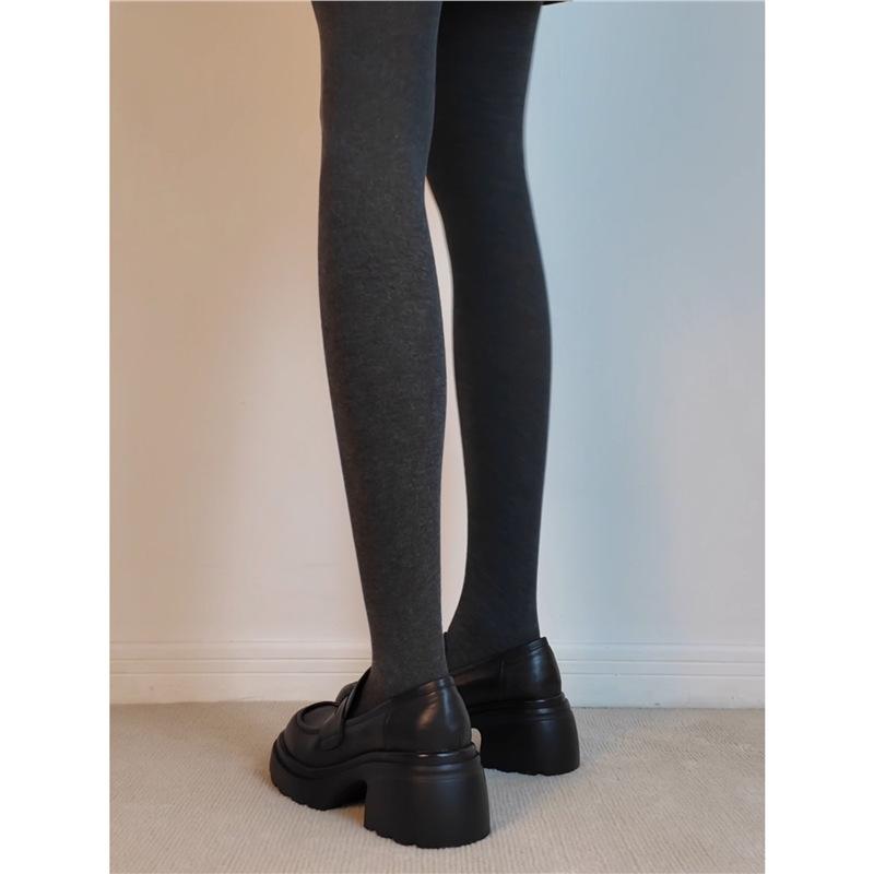 Platform muffin one-pedal loafers women's retro British black versatile small leather shoes single shoes thick heel loafers