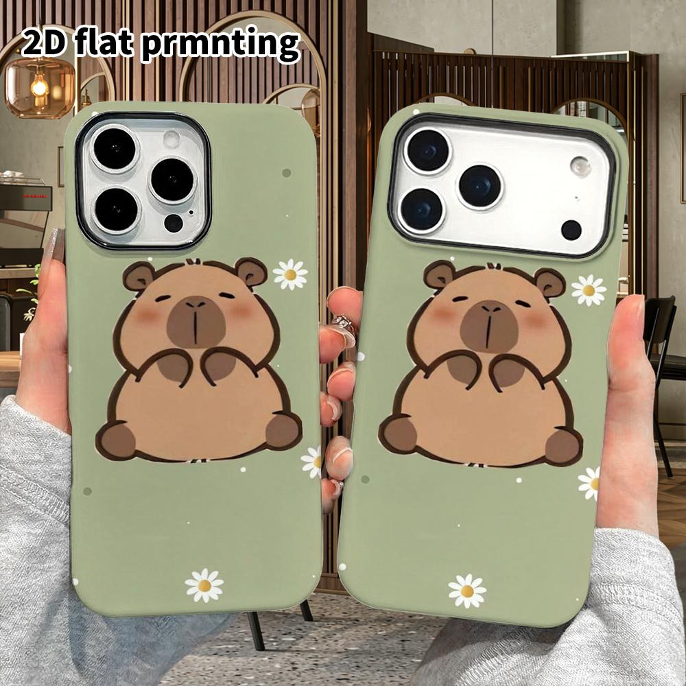 Phone Case: 2D Flat Design Suitable for iPhone 18, 17, 16, 15, 14, 13 Pro Film Protective Case, Couple Style, Little Daisy Capybara, Christmas and Hal