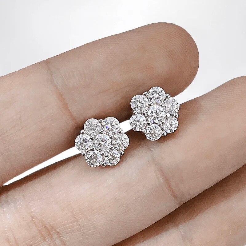 S925 Sterling Silver Moissanite Stud Earrings 1.4ct 7 Stones Flower Women Earring For Party Engagement Fine Jewelry Earings