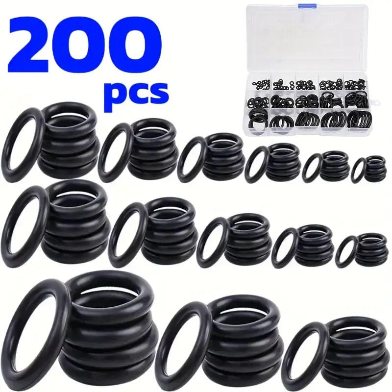 200pcs 15 Sizes O Rings Rubber O Ring Seal NBR Black Sealing O-rings Nitrile Washer Rubber O-ring Set Assortment Kit Set Box-.-