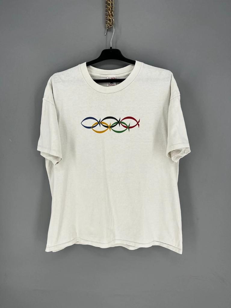 Vintage 1990s Olympics John 3:16 Jesus Tee Thrashed T-Shirt Size XL Made USA