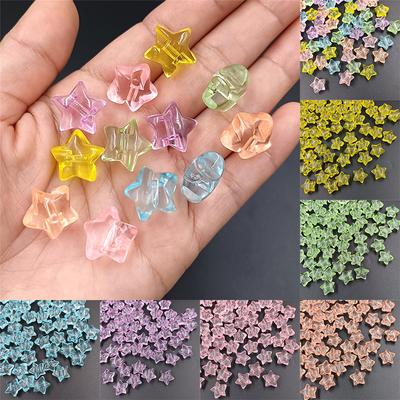 Creative Glitter Transparent Colorful Back Hole Acrylic Resin Jewelry Making Accessories For Hair Ring 10pcs Big Star Beads Kids Toy