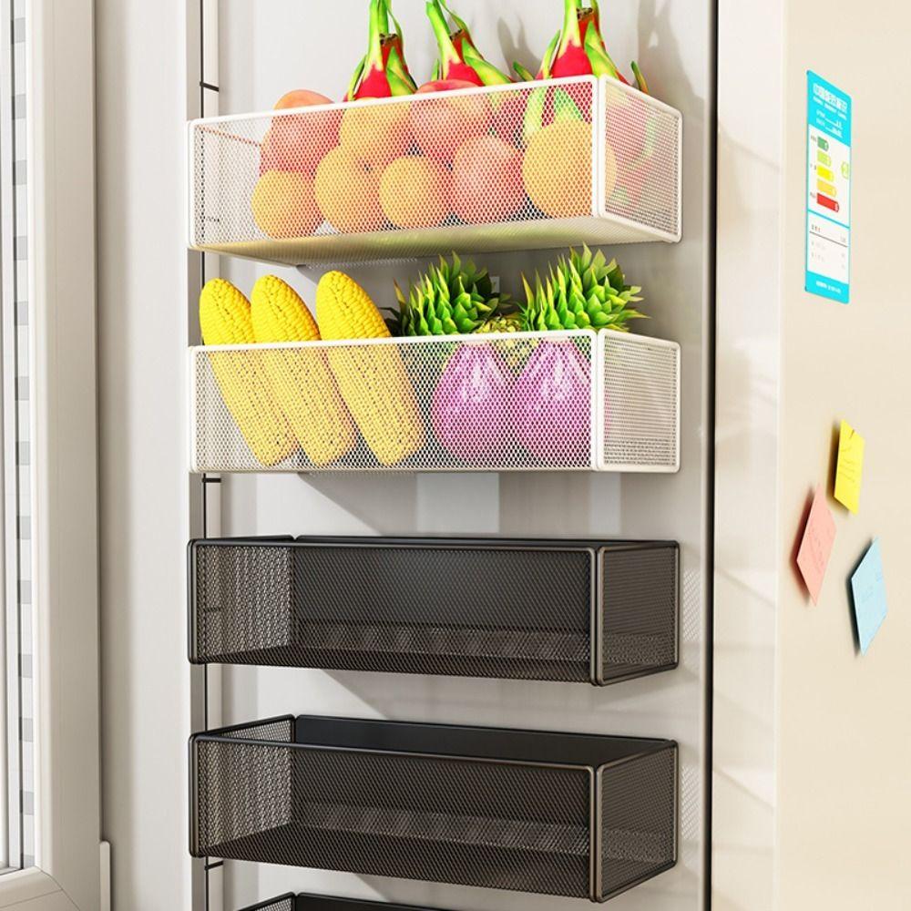 Metal Refrigerator Magnetic Shelf No-Punch Multifunctional Refrigerator Rack Square Durable Kitchen Storage Shelves