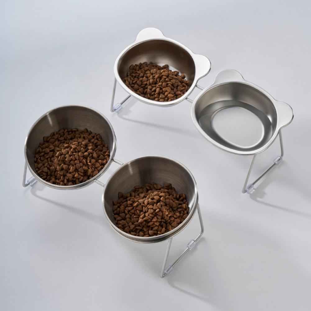 Stainless Steel Elevated Cat Bowl Tilted Raised Cat Bowl With Metal Stand Pet Feeding Dish To Prevent Fatigue For Cat And Dog