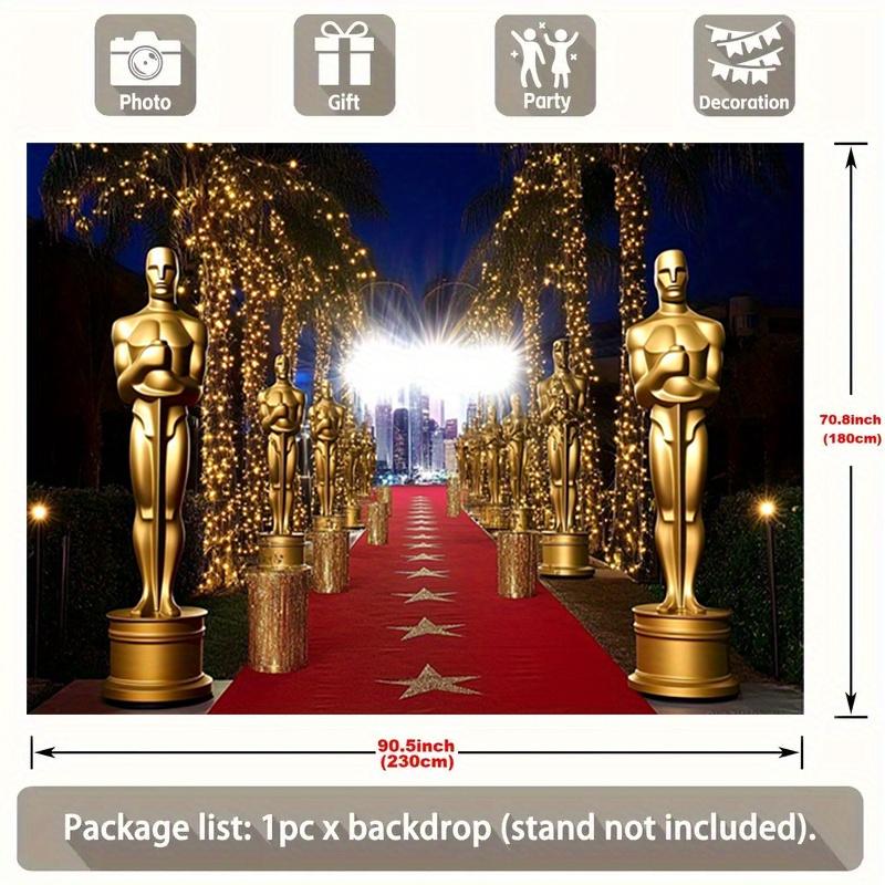 Ein Partybanner mit einer goldenen Oscar-Trophäe, geeignet als Hintergrunddekoration und Fotorequisite. Aus Polyester