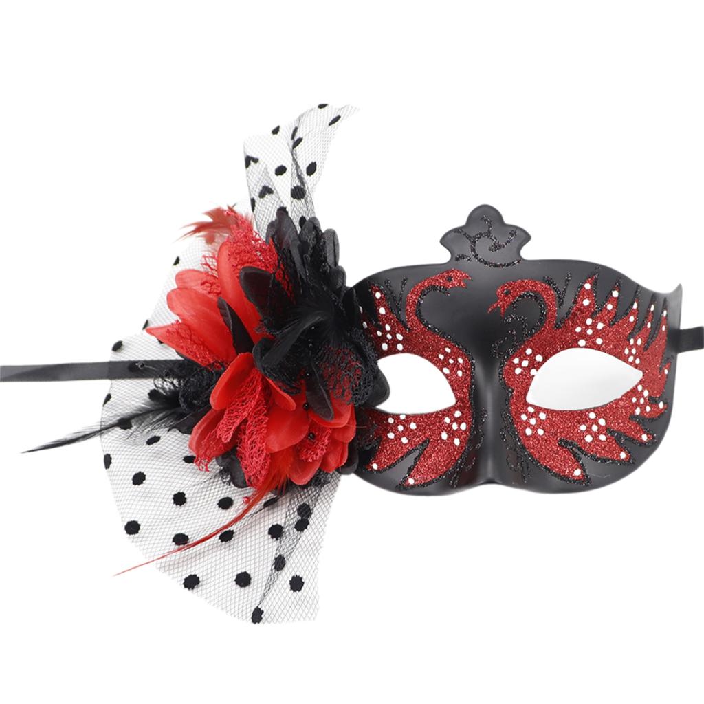 Feathered Masquerade Mask Halloween Party Eye Mask Flower Decoration Masquerade Half Face Mask for Women Cosplay
