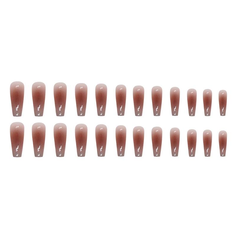 24 Pcs Autumn and Winter Whitening Medium and Long Blush Manicure Gradual Change Fog Blue Late Autumn Manicure Wearing Finished Nail