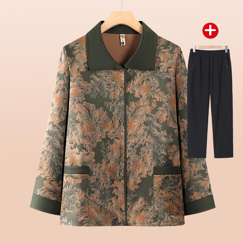 Grandma's Autumn 2025 Fashion: Long-Sleeve Shirt & Three-Quarter Sleeve Set for Middle-Aged and Elderly Women. 