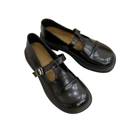 Brytyjskie małe skórzane buty damskie wczesna jesień koreańska wersja studenckie retro okrągłe główki płaskie buty typu Mary Jane na jednym pedałach
