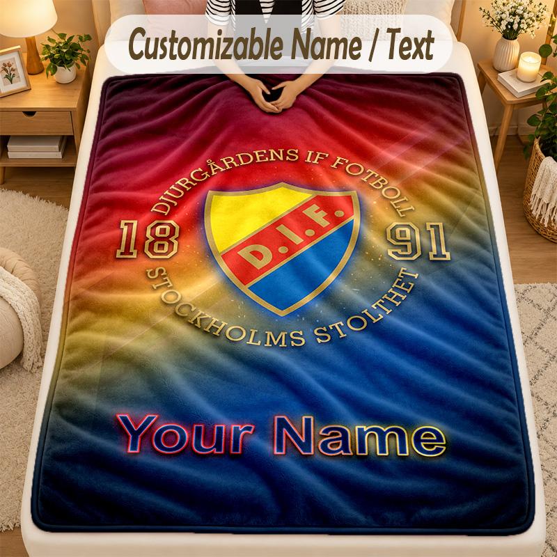 Flannel BlanketDjurgårdens IF Custom Name Text Personalized Soft Warm Throw Blanket Home Decor Gift
