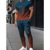 Men's Short Sleeve Round Neck T-Shirt and Pants Set with 3D Print, Elegant Casual Round Neck Design with Slightly Elastic Knit