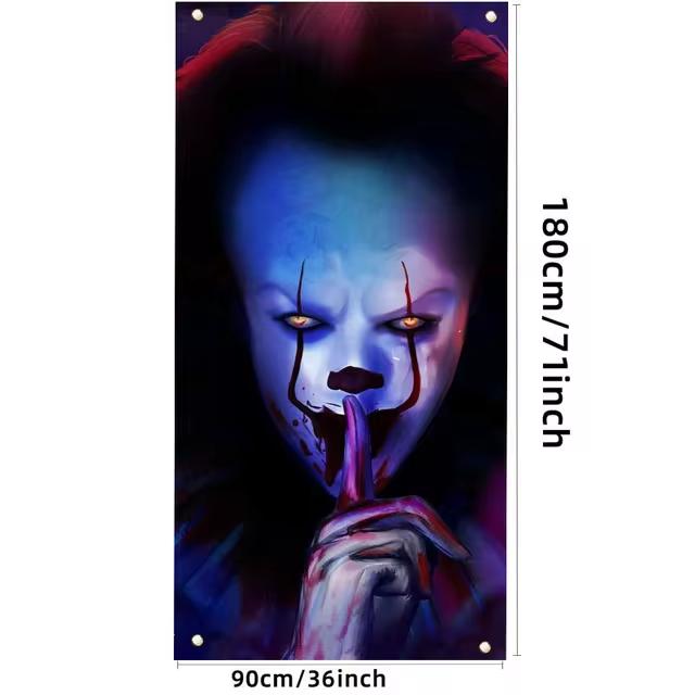 Halloween Banner Decorations Trick or Treat Scary Clown Door Frames Door Covers Background Scary Atmosphere Hanging Cloth
