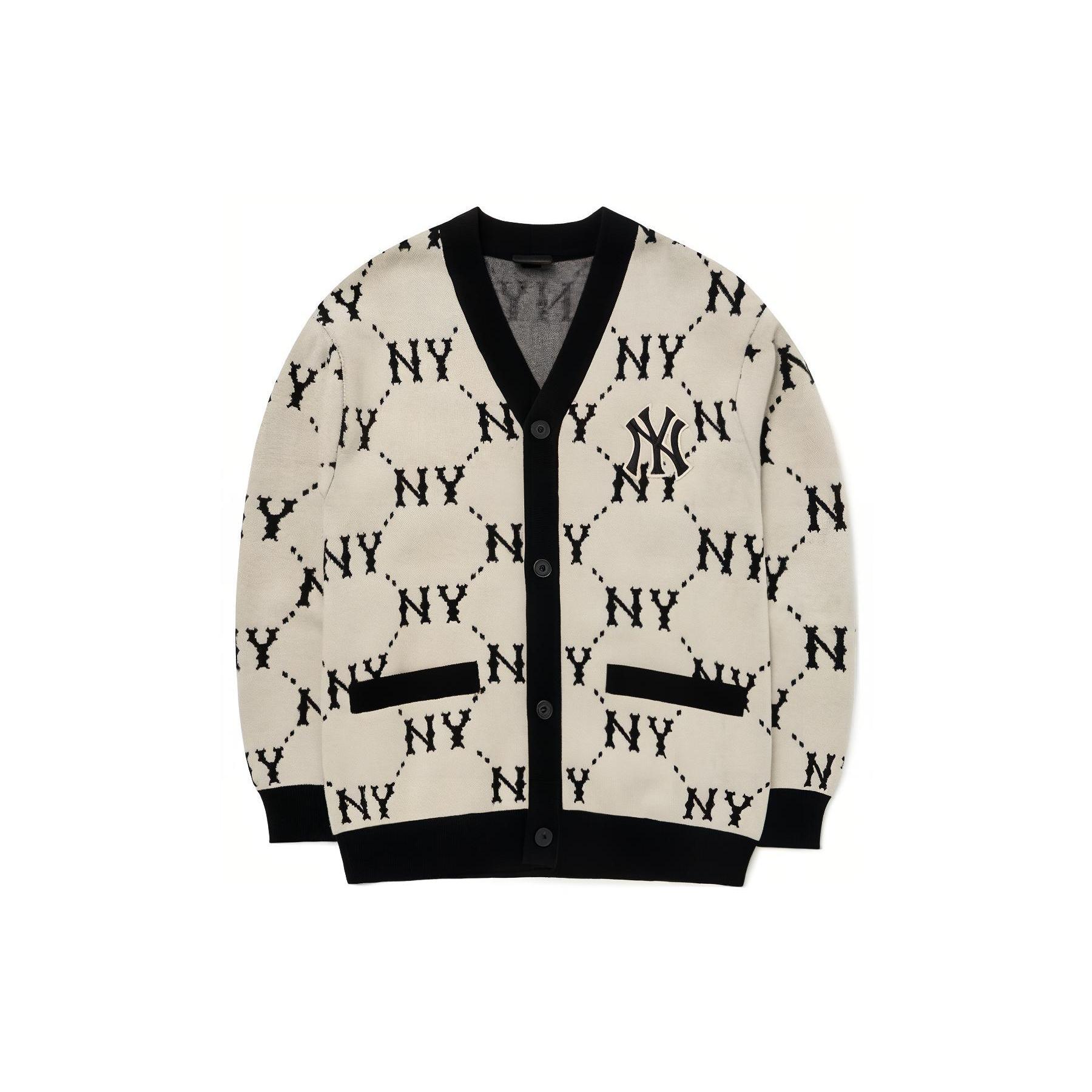 MLB Old Flower Sweaters Unisex White V neck Moderate Cardigan 3AKCM0531-50CRS M