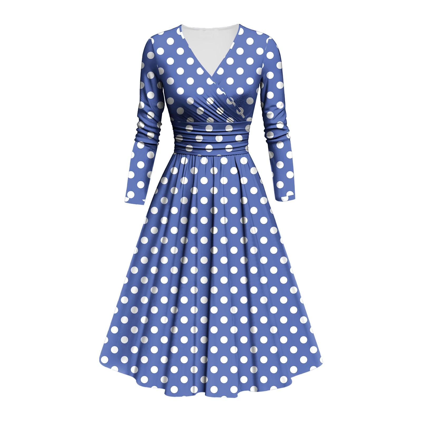 

Женское модное облегающее платье с V-образным вырезом, длинными рукавами и оборками в горошек, повседневное платье XL синий