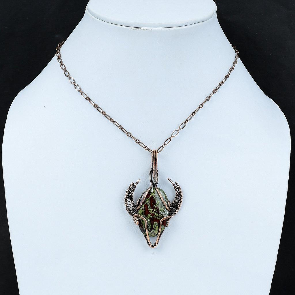 Dragon Bloodstone Pendant Copper Wire Wrapped Gemstone Pendant Bull Face Shape Pendant Handmade Pendant Copper Designer Jewelry Gift For Her