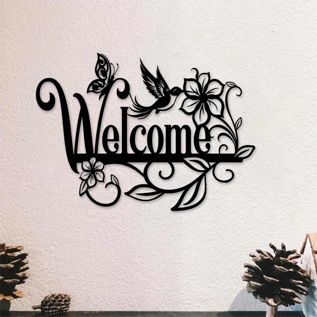 Stainless Steel Welcome Wall Art Floral Hummingbird Decor Outdoor Garden Wedding Gift