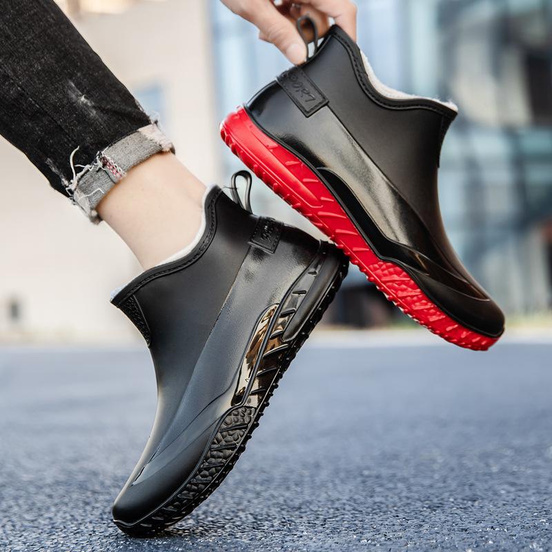 Regenschuhe kurzer Schaft Herren verschleißfeste Seeangelschuhe Herren Fleece Gummischuhe wasserdichte Regenstiefel Herren Ausgeh-Schneestiefel
