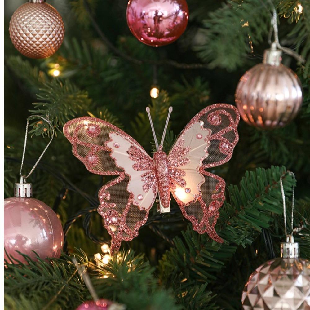 3/6/10Pcs Plastic DIY Artificial Butterfly Decoration Pendant Hanging Ornament Christmas Tree Ornament New Year