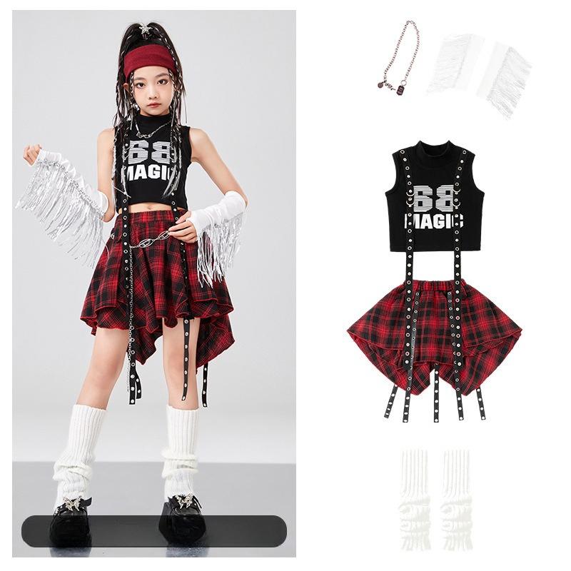 Kids Fashion Hiphop Design Clothes Set Girl Hip Hop Cropped T-shirt Skirt 2 Piece Dance Costume Suit Child Y2k Streetwear Outfit