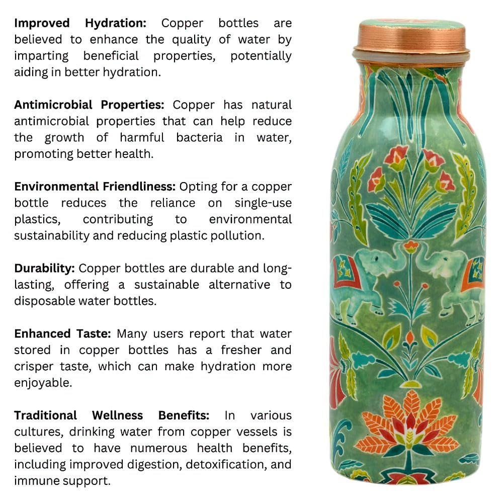 HOMES 100% Pure Copper Water Bottle | Leak Proof, Durable & Rust Proof | Boosts Immunity & improves Health | Eco Friendly Printed Water Bottle