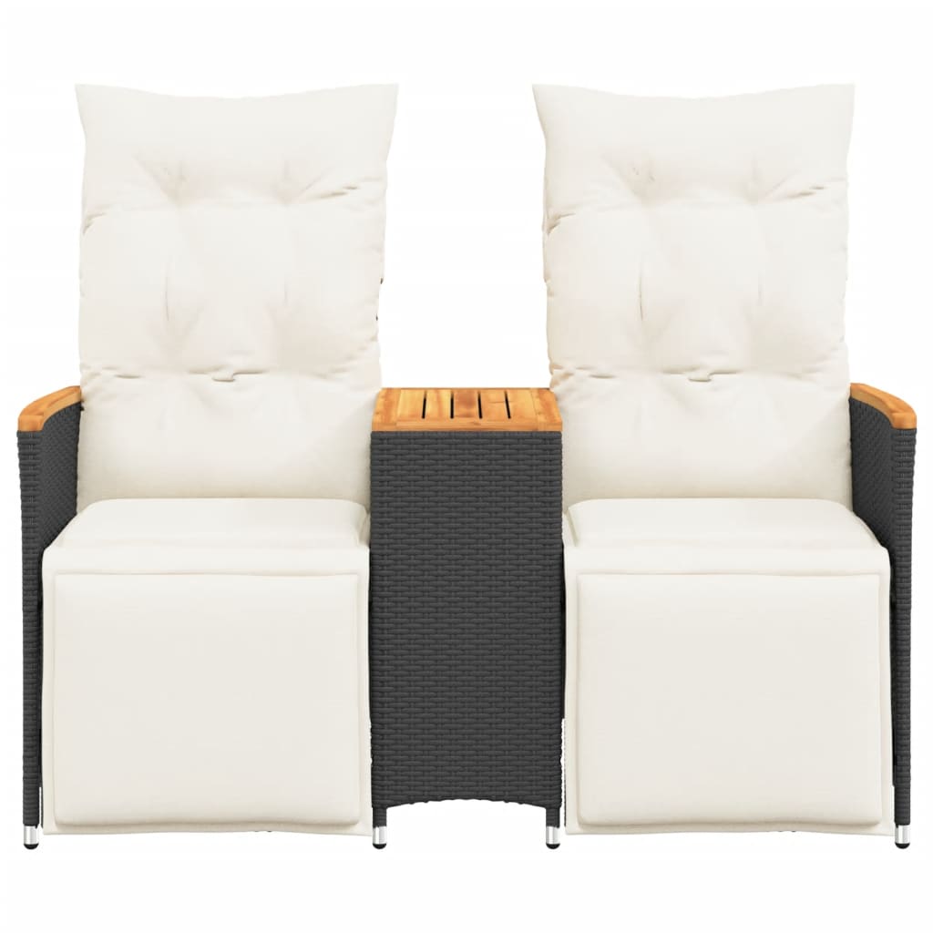 Garden Sofa 2 Seater Adjustable with Table Black Poly Rattan