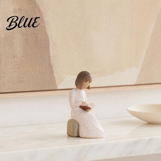 Warm Texture Sculpture Angel Reading Book Statue, Resin Desk Decor for Lovers, Literary Girl Ornament Young Figurine Bookshelf, Healing Atmosphere