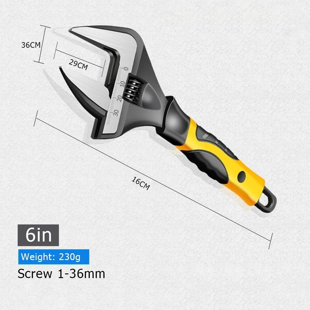 6 Inch Stainless Steel Adjustable Wrench Universal Spanner for Bathroom Plumbing Repair Large Opening Tool Household