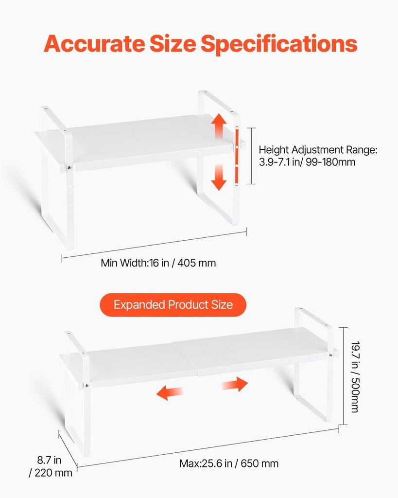 2 Tier Cabinet Organizer Shelf Counter Shelves Steel Storage Spice Rack