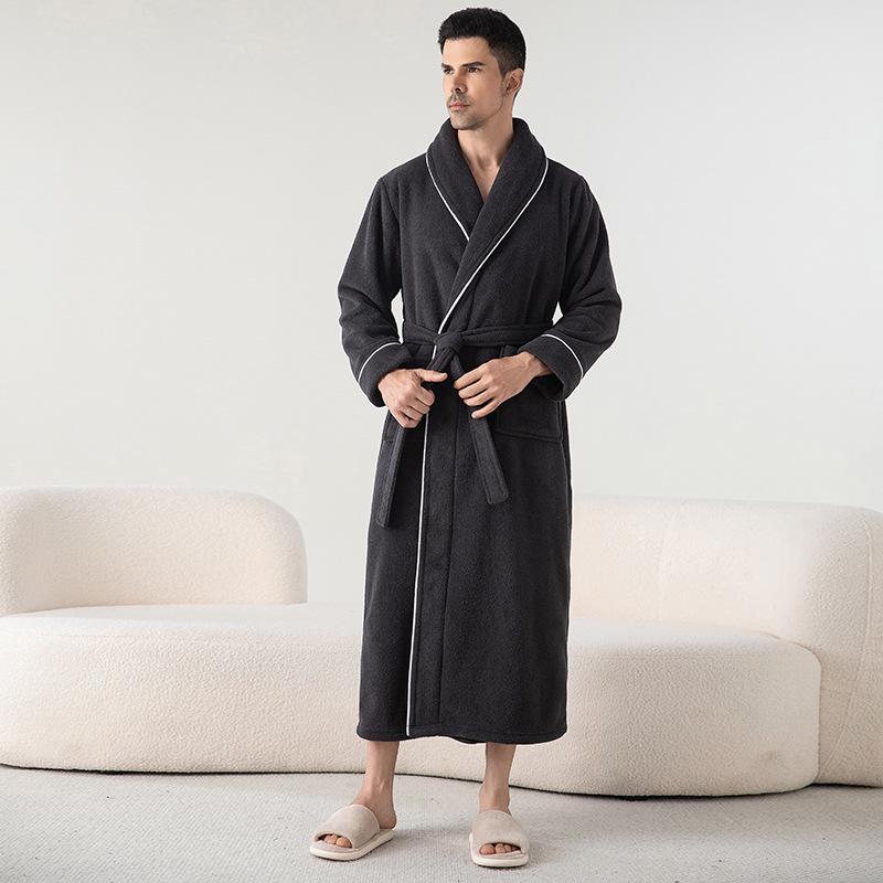 Velvet & Fleece Couple Pajamas: Unisex Long Bathrobe for Autumn/Winter