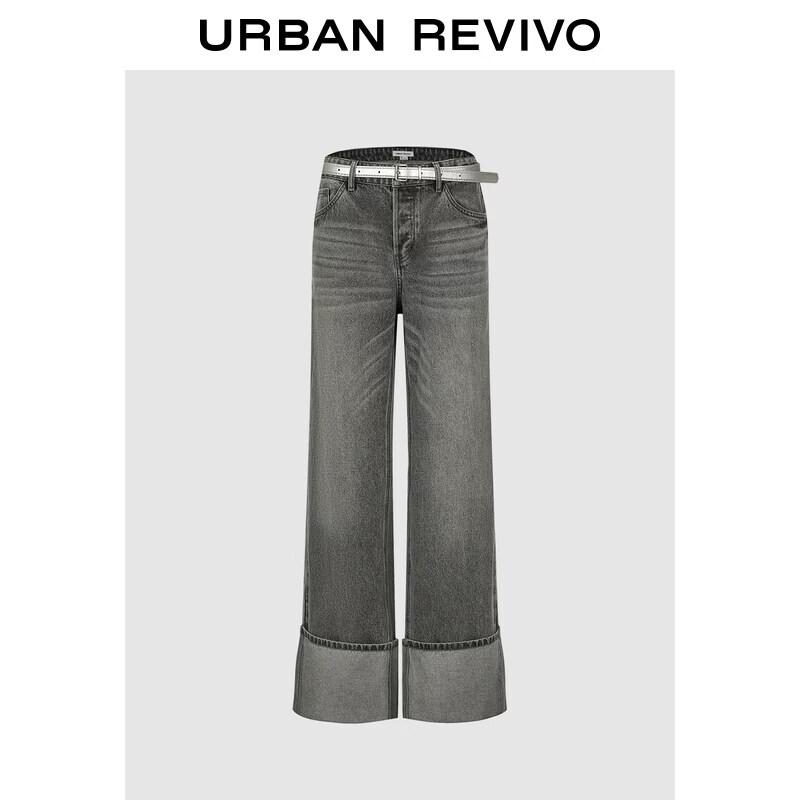 UR2026 Women s Washed Rolled Hem Denim Pants with Belt 28