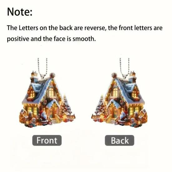 Christmas Ornament Snowy Village House Pendant 2D Flat Acrylic Log Cabin Hanging Decoration for Home Car Tree Decor