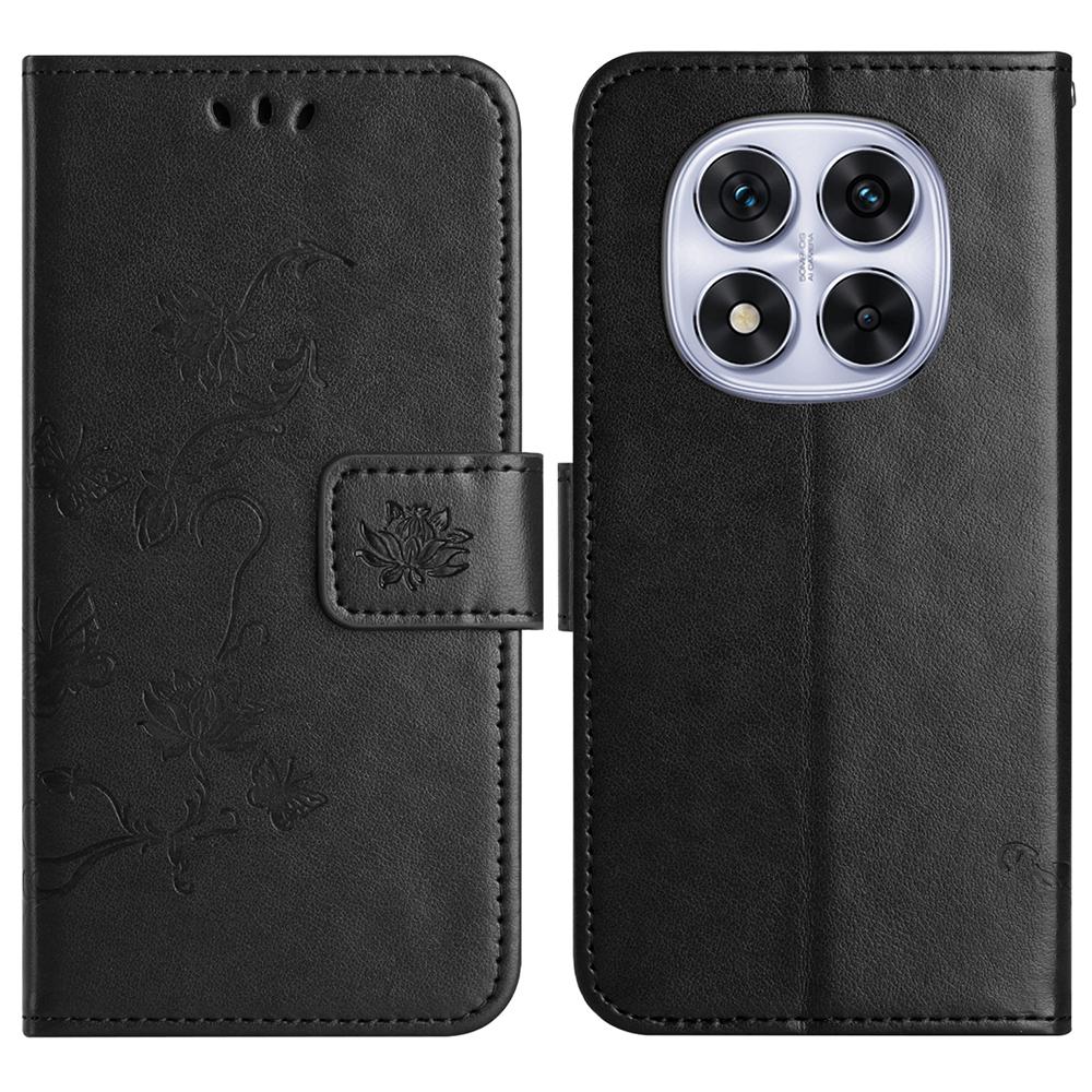 

Чохол-гаманець зі штучної шкіри з написом метелика та квітки для Xiaomi Redmi Note 14 Pro+ 5G/Note 14 Pro 5G/Poco X7 5G Black