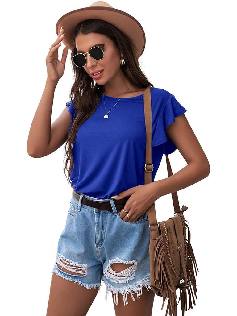 2024 Damen Lotusblatt Kurzarm Rundhals Top