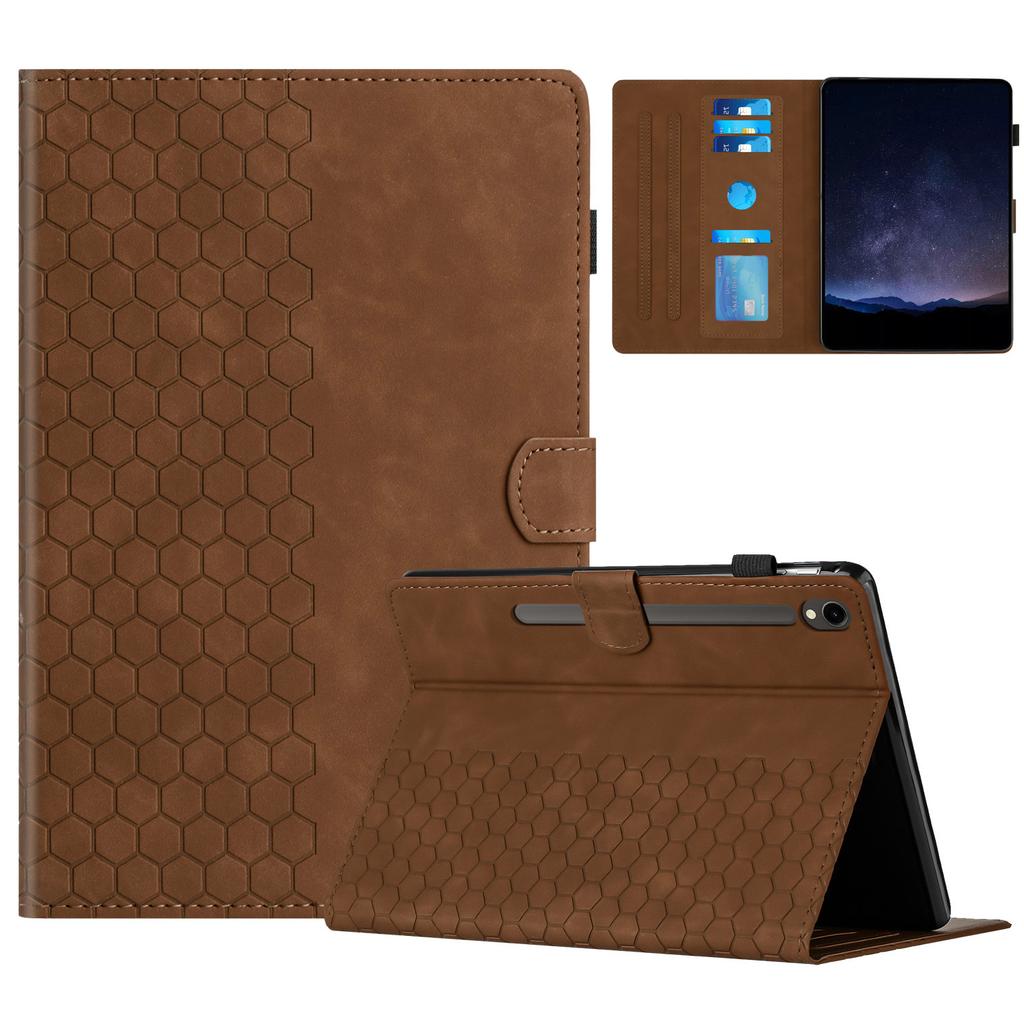 For Samsung Galaxy Tab S10 FE/S9 FE/S9 Case Honeycomb Printed Leather Tablet Cover with Card Slot