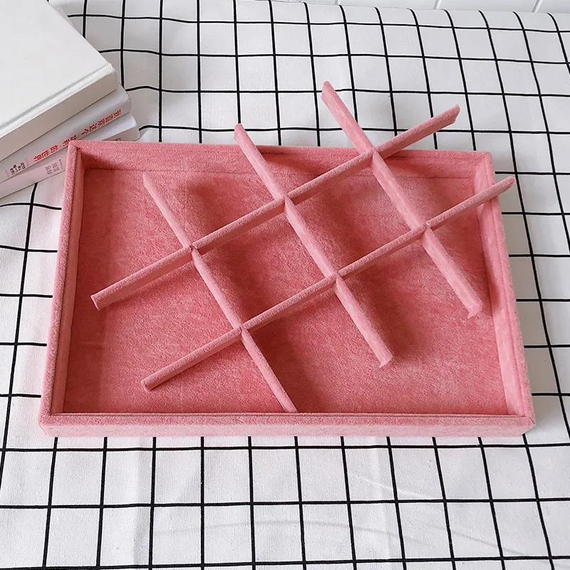 Coverless Pink Ice Velvet Jewelry Storage Tray Ring Necklace Display Stand