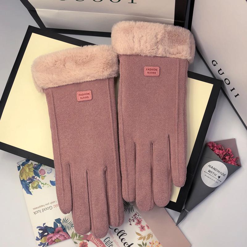 Women's Autumn Winter Touchscreen Suede Gloves, Velvet-Lined and Thickened for Warmth, Perfect for Cycling