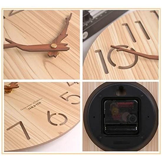 Wall clock wood grain wooden cute interior quiet no second hand non-radio Nordic style stylish analog diameter 30cm (B leaves)