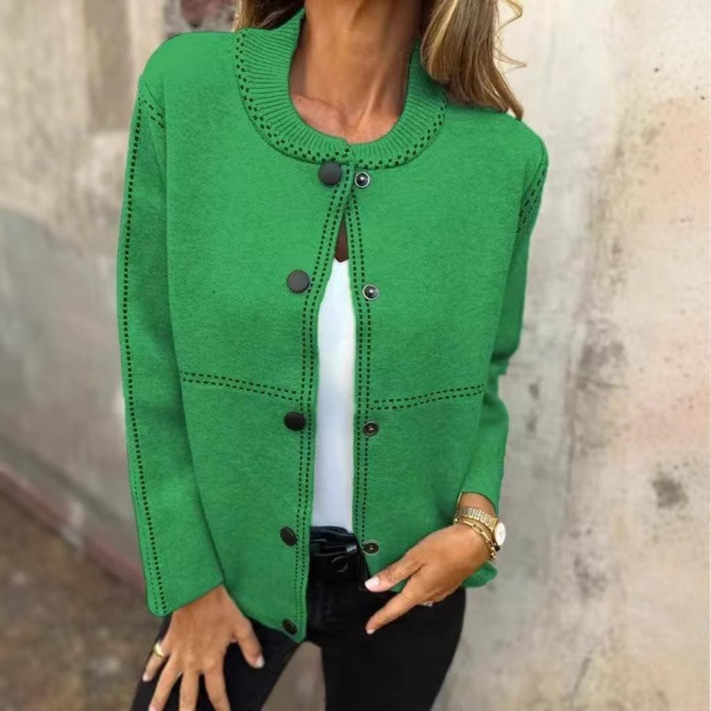 2025 Autumn Winter New Striped Loose Round Neck Button Long Sleeve Versatile Sweater Coat for Women