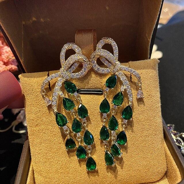 

Серьги-подвески из серебра 925 пробы с иглами для женщин, серьги со знаменитостями в тяжелой промышленности, серьги с кисточками и каплями воды, нежный подарок зелёный