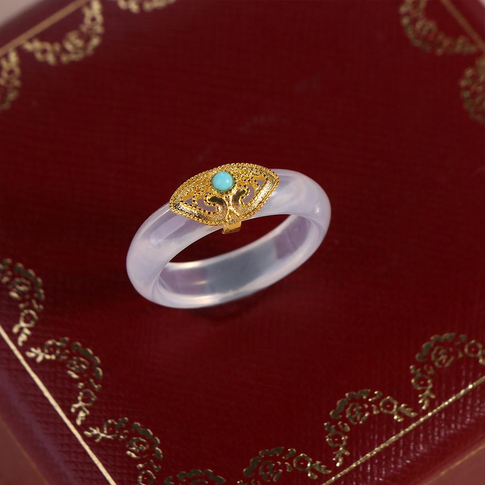 Clouds Imitation  Chinese Style Ring Chalcedony Finger Ring Women's Accessories Flowers  Ring