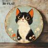 Vintage Black White Cat Floral Round Tin Sign 8x8in Cute Aesthetic Wall Art For Cafe Bar Bedroom Home Decor