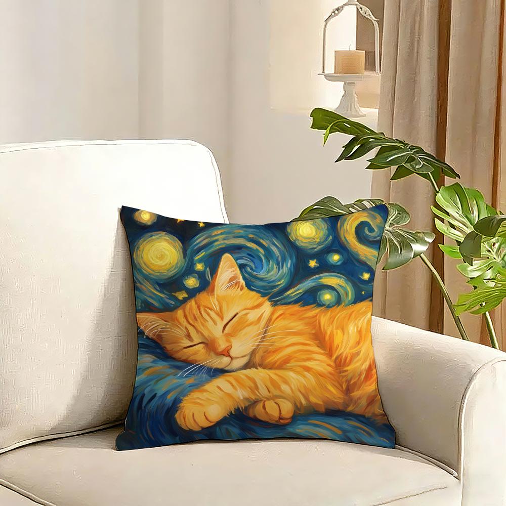 Cute oil painting colorful cat Cushion Cover Reversible Plush Pillow Cover Soft Fluffy Home Decor for Sofa Bedroom
