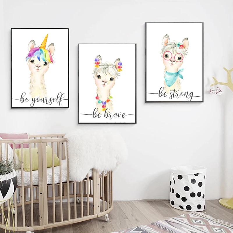 Llama Printable Wall Art Set Alpaca Wall Art Canvas Painting Nursery Posters And Prints Wall Pictures Baby Kids Room Décor No Frame